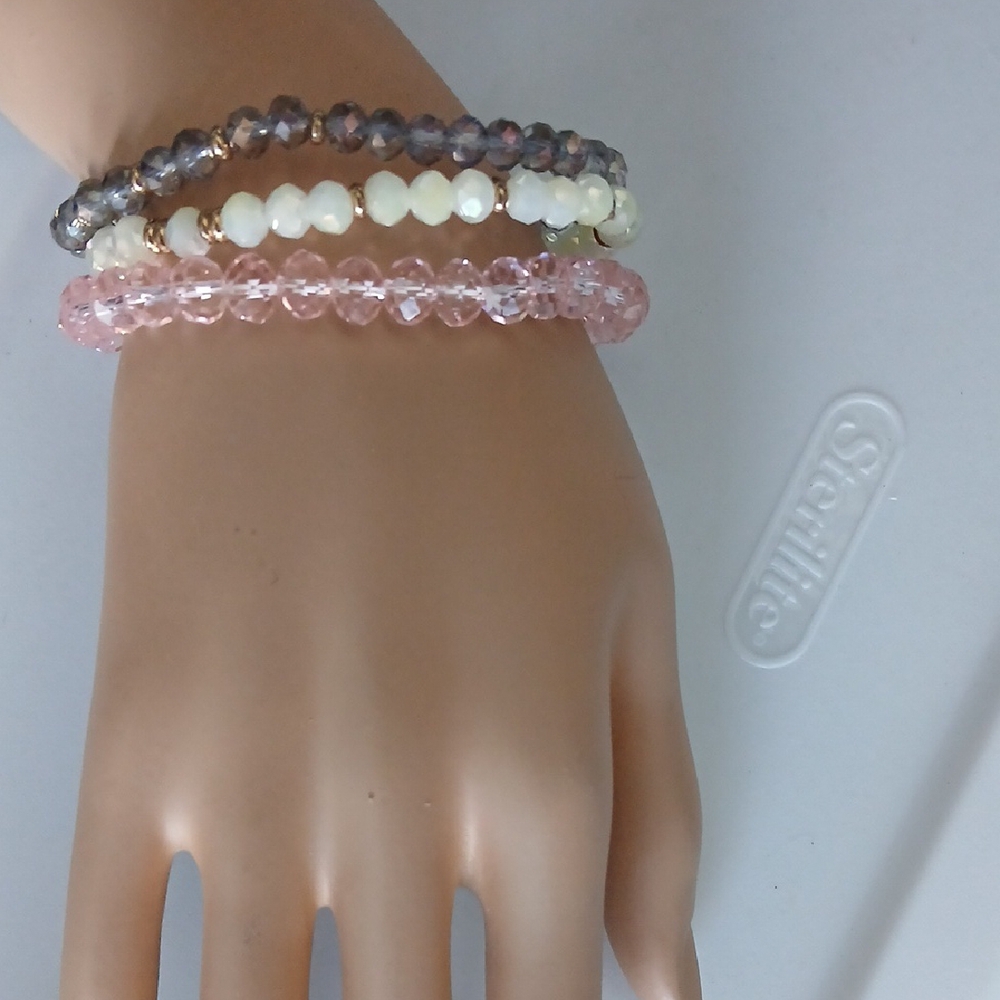 Allure Pink and White Bracelet Set with Pearls and Crystals